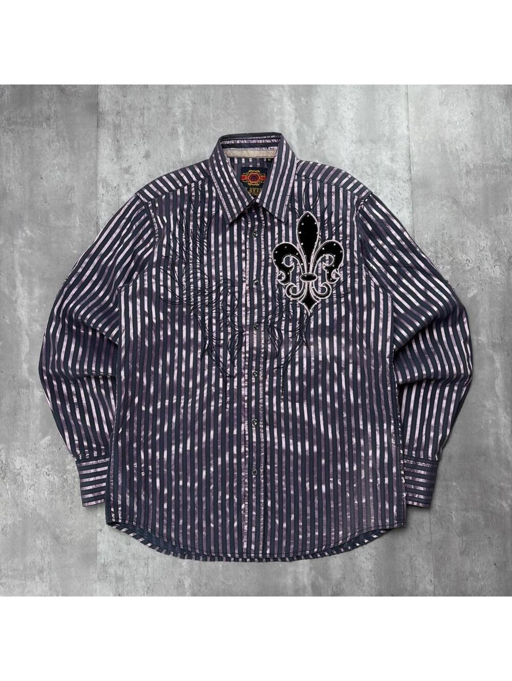 Y2K Platini Jeans Cougar Grunge Gothic Striped Long Sleeve Button Up Shirt